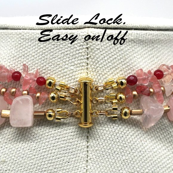 🆕 Three strand necklace with Rose Quartz , Rubies, and Strawberry Quartz . - Picture 8 of 8